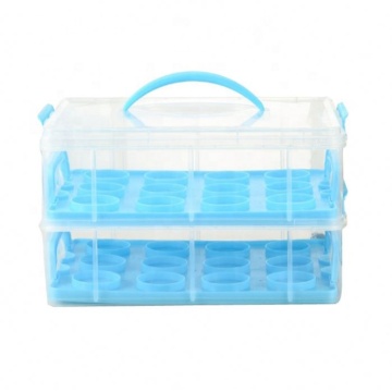 Blue Plastic Cake Carrier - 2-Layer Muffin Cupcake Holder