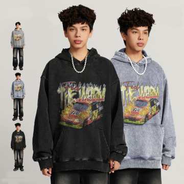 Custom DiFan OEM Hoodies: Oversized Long Sleeve, Drop Shoulder, Winter Fleece with DTG Printing and Stonewashed Finish