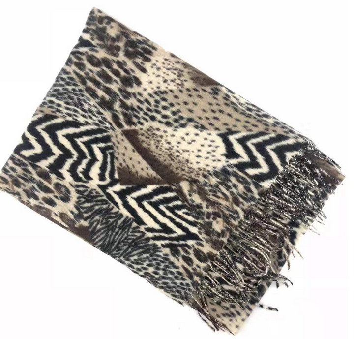 ready to ship leopard print women cashmere wool large scarf wrap with french lace