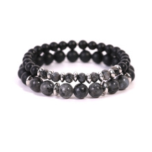 Black Labradorite Stone Matte Onyx Stretch Couple Bracelet