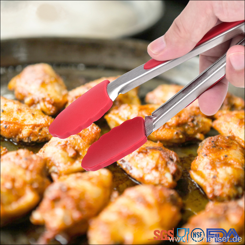 7 inch Stainless steel handles silicone tongs