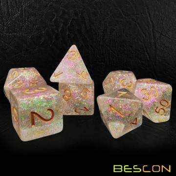 Bescon Shimmery Würfelset Rose-Golden, RPG 7-Würfel Set in Brick Box Verpackung