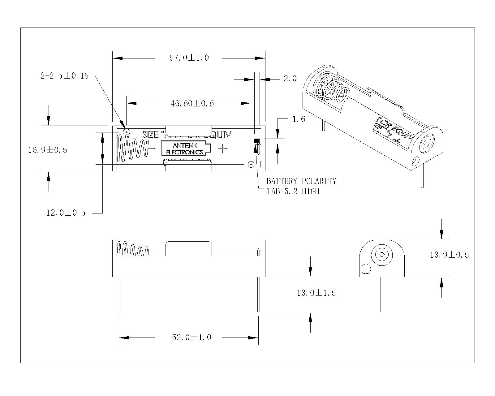 BBC-5-1-A-P-460 SINGLE AA Battery Holders DIP TYPE