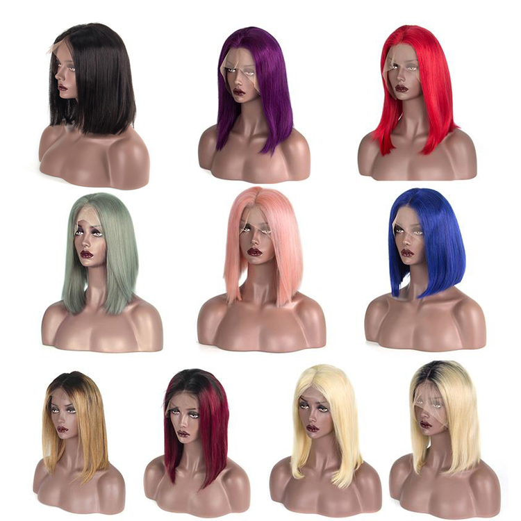 Lsy natural hairline middle part ombre pink bob wig 100% human hair,  best quality glueless bob wigs color rose gold lace wig