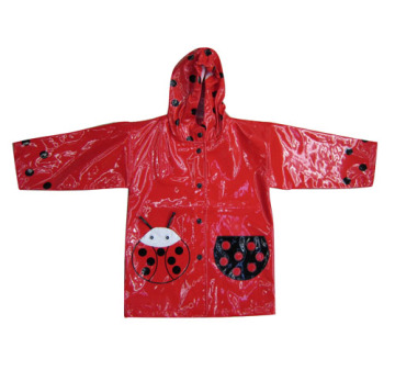 Red kids childrens hooded pu raincoats