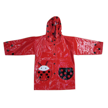 Red kids childrens hooded pu raincoats