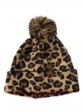 Leopard Knitted Hat with Pompom