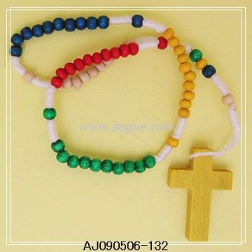 colorized wood beads rosary necklace