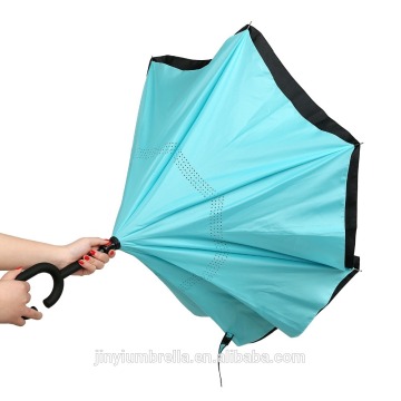 2016 new fashion kazbrella advertising gift windproof double layer c handle outside inside straight umbrella