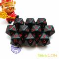 El sistema de 10pcs negro 20 dorses opaco negro D20 opaco con los números rojos 10pcs fijó