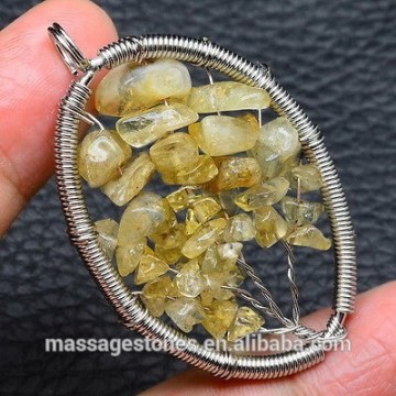 Tree of Life Charms Pendants Wire Wrapped Citrine Chips