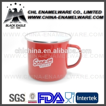 Red color decal printed cast iron enamel mug