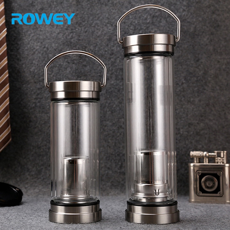 Hot and cold drink glass bottle 300ml beverage tea thermos glass water bottle double insulated glass cup