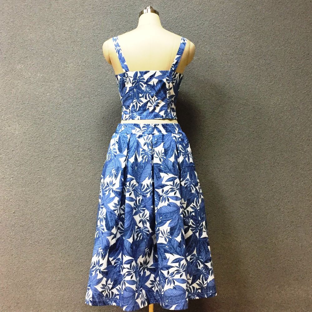 Women's cotton blue leaf top + dress