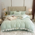 Conjunto de cama dupla camada de seda lavada com babados