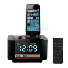 Music Speaker Player for iPhone/iPod/iTouch/iPad, with Snooze Clock, 2 USB Jacks for Charging/Dock