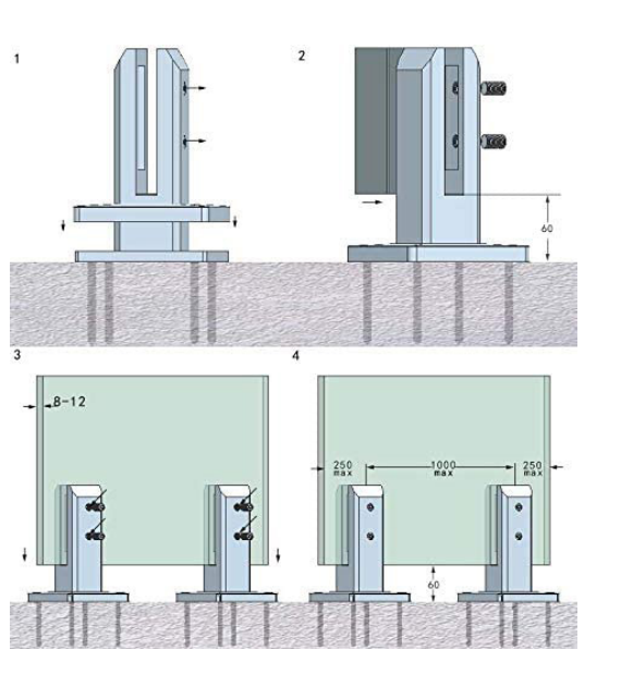 Accessori per ringhiere senza telaio in vetro per scale Spigot per balaustra in vetro di colore nero