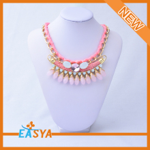 Fashion Design Pink String Necklace With Acrylic Gold For Younger