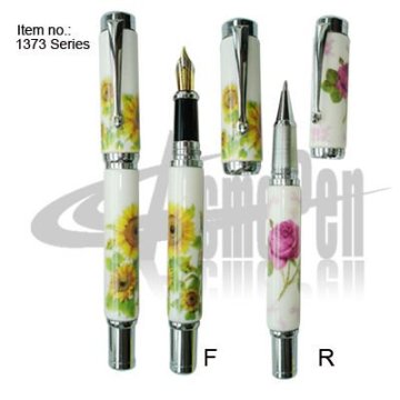 Metal china twin pen set with fountain pen and roller pen