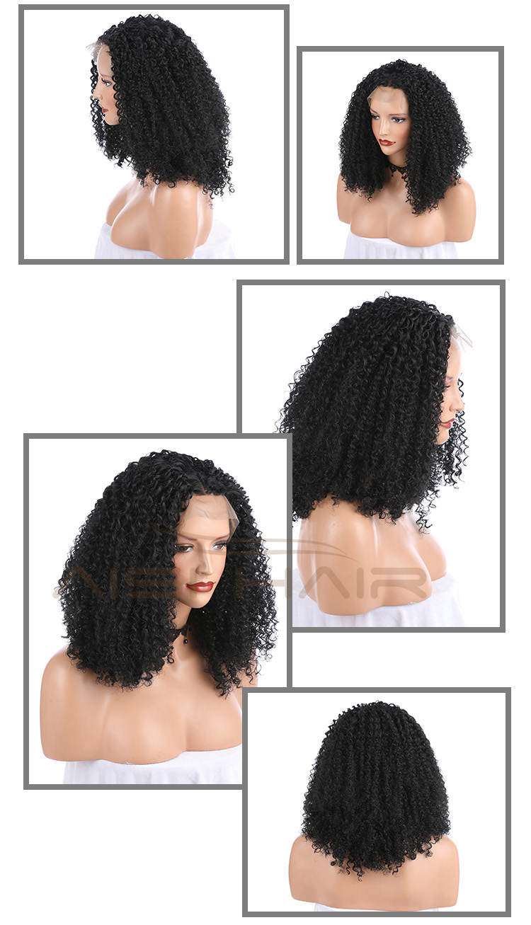 Aisi Hair Medium Long Natural Black Wig Afro Kinky Curly Lace Front Wig Party Front Lace Synthetic Hair Wigs For Black Women
