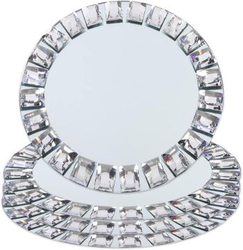 Silver Mirrored Glass Charger Plates with Acrylic Crystal Beads for Elegant Home and Event Settings