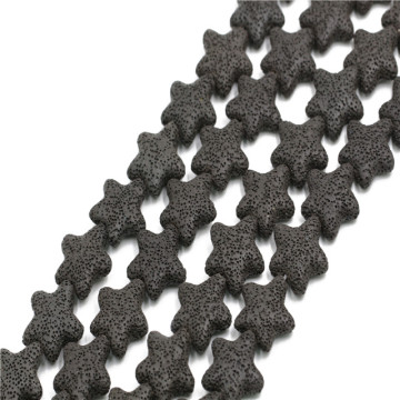 Natural Lava Gemstone beads, Black Star Shaped Volcanic Rock Beads