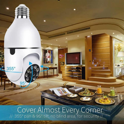 Sekirite Sosyal Kay Vizyon CCTV ki ap dirije Siveyans PTZ 360 Holder Lamp E27 Rezo Smart Bulb Wifi Kamera