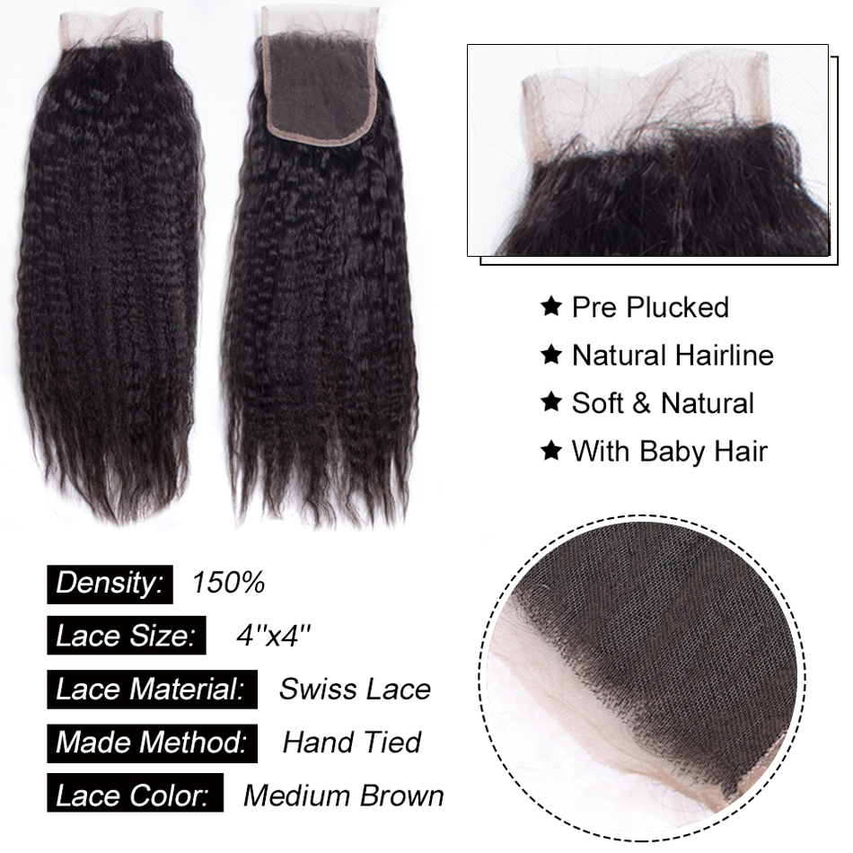 CELIE Cuticle Aligned Raw Virgin Hair Factory Price 4x4 Kinky Straight Thin Lace Frontal Closure