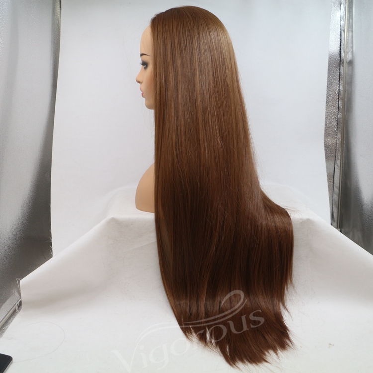 Vigorous mono long brown premium high quality straight wholesale black women synthetic hair wigs with lace front