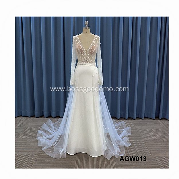Elegant Mermaid Lace Illusion Ball Gown Long Sleeves bridal wedding dress