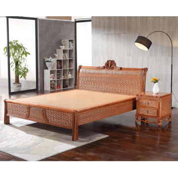 Simple Solid Wood Rattan Bedroom Furniture Bed