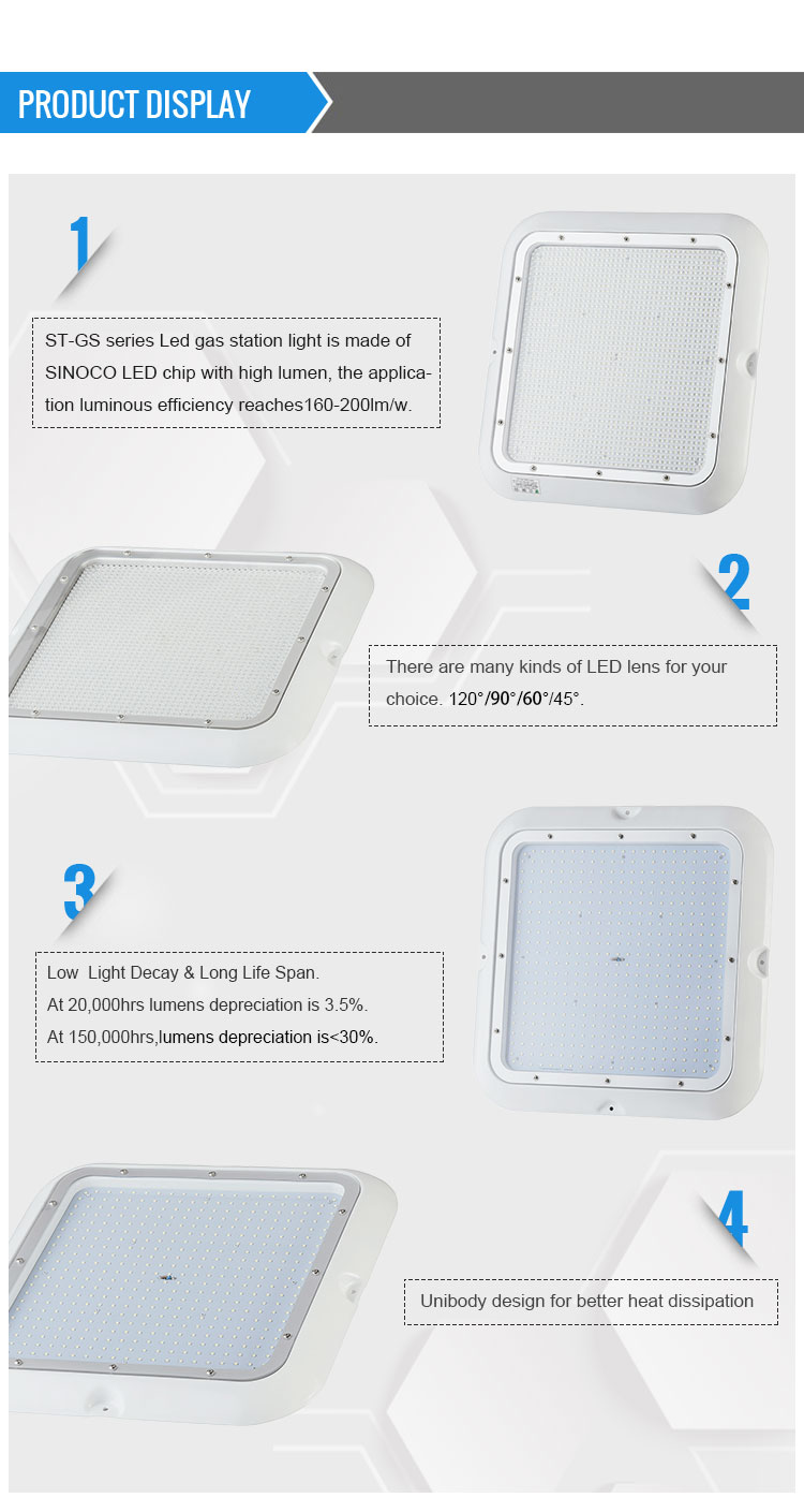 200lm/w 90w square led canopy gas station light
