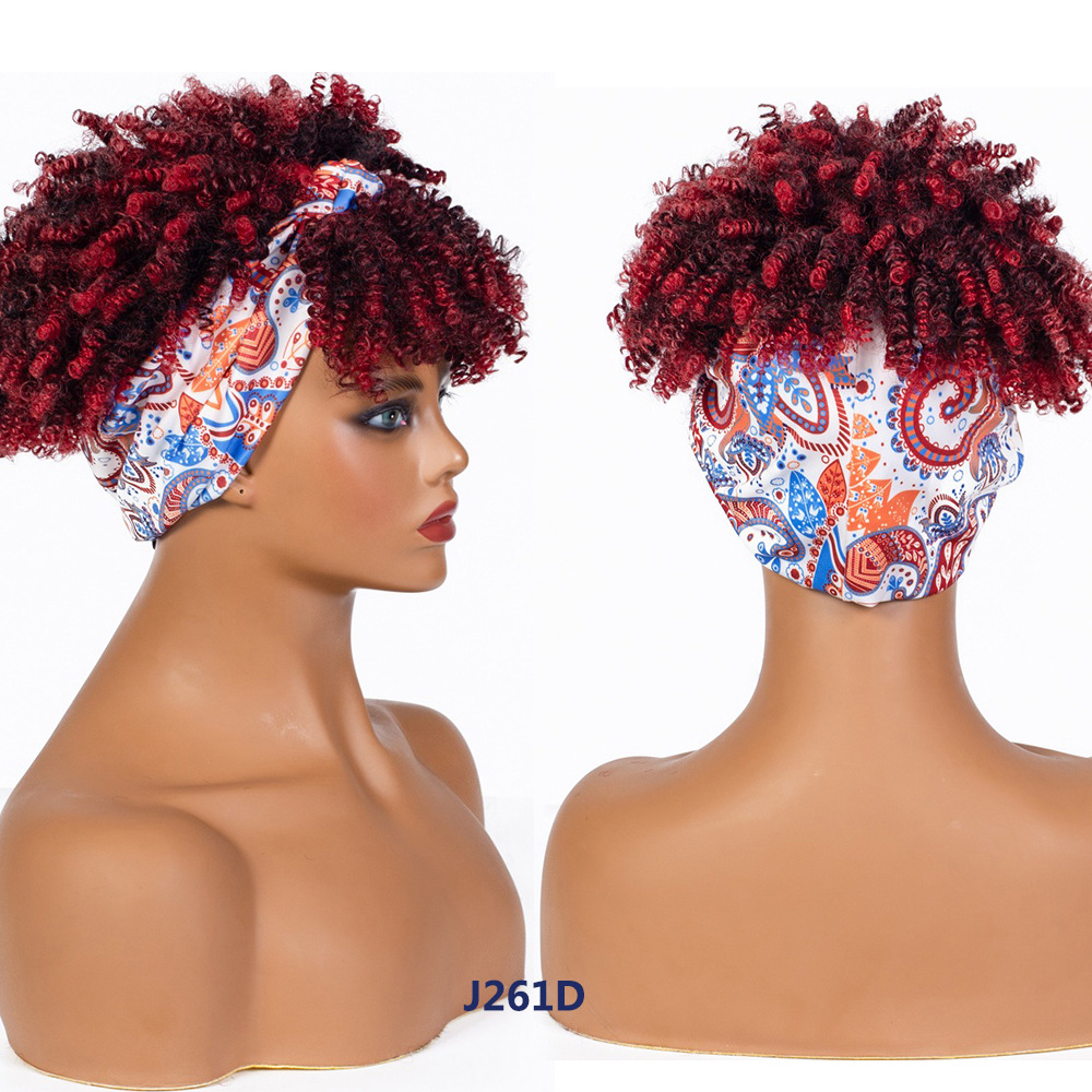 Wholesale Fashion Headbands Black Short Afro Wig Synthetic Braiding Wigs African Kinky Curly Box Wrap Puff Turban Hair