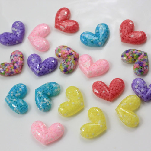 Various Color Mini Beads Inside Resin Heart Shaped Flatback Beads Slime DIY Craft Decor Girls Hair Clothes Accessory