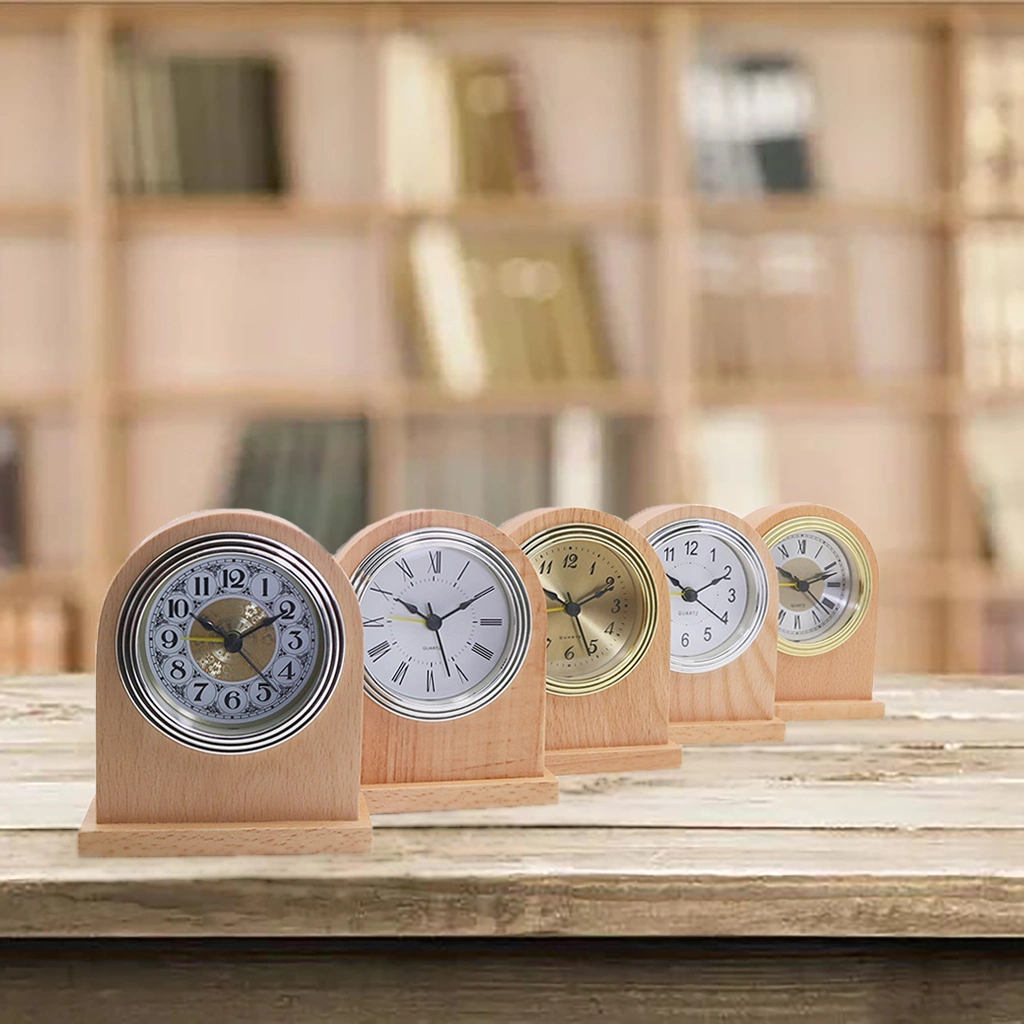 Round Shape Retro Clock Solid Wood Clock Desk Clock