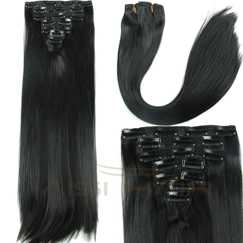Best Selling Long Silky Straight Wave Hair Pieces Synthetic 16 Clips in Hair Extensions for Women