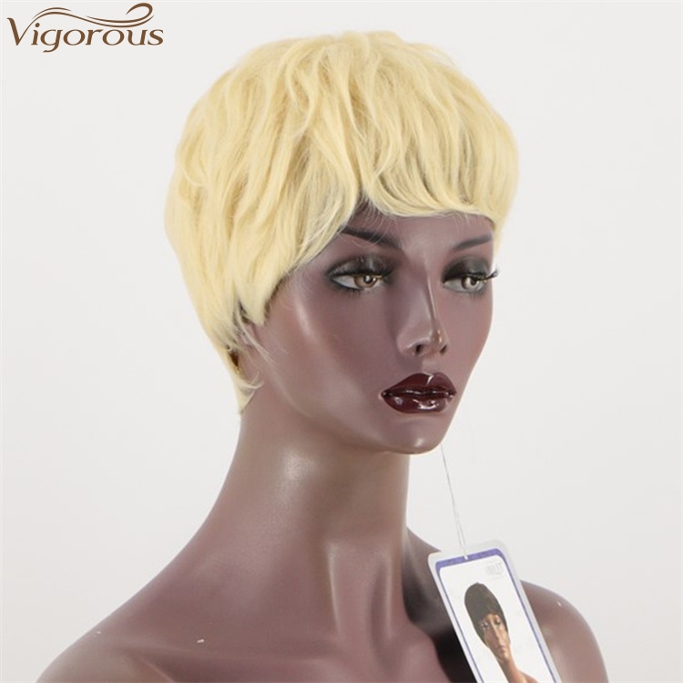 Vigorous Short Hair Wigs Pixie Cut Bleach Blonde Natural Curly Wigs for Women with Side Bangs High Temperature Synthetic Wig 613