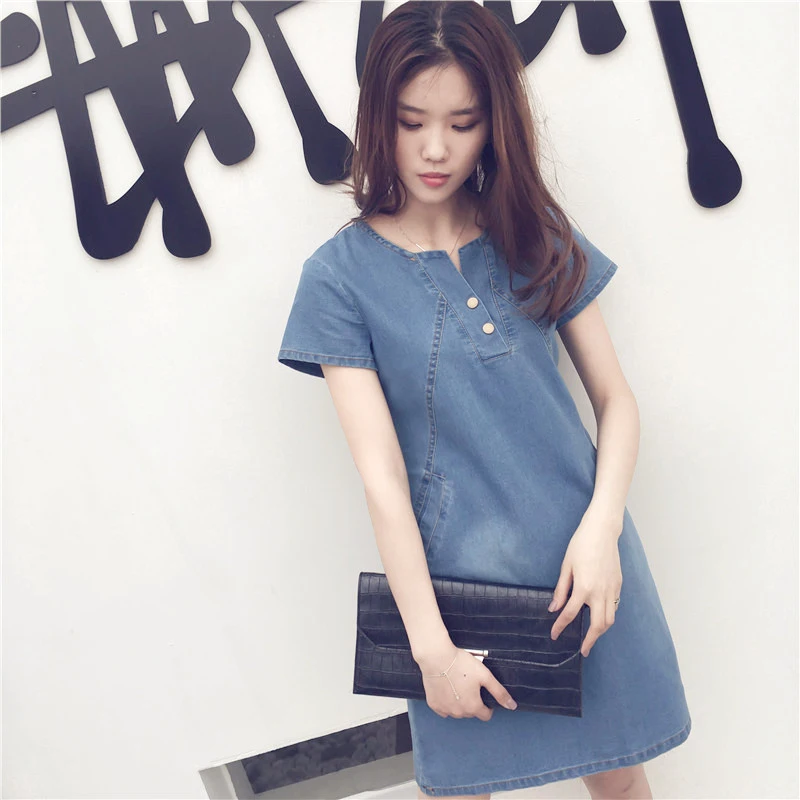 Summer Plus Size Short-Sleeved Casual MID-Length Denim Dress
