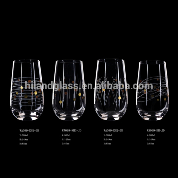 2016 new designed hand blown etched flower tumbler glass