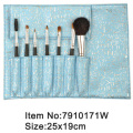 7pcs noir poignée kit de brosse animal/nylon cheveux fashion maquillage avec Etui satin bleu imprimé