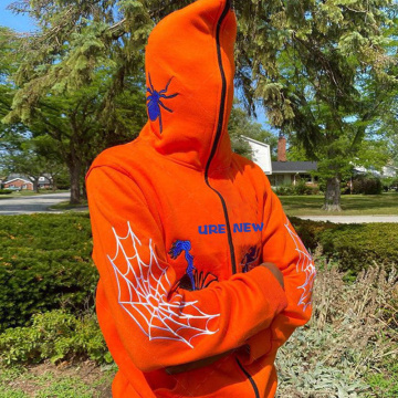 Loose Orange Zippered Hooded Coat