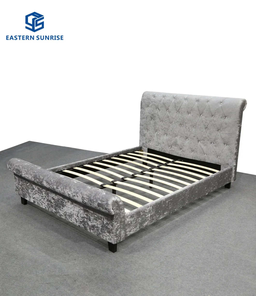 China Factory Wholesale 2021 Upgrade Queen King Size Velvet Sleigh Bed