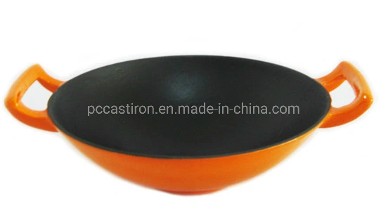 China Factory Enamel Cast Iron Wok Dia 30cm