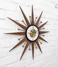 Vintage 1970s Sunburst Clock: Handcrafted in Brass with a Gold Finish - Large, Industrial Style