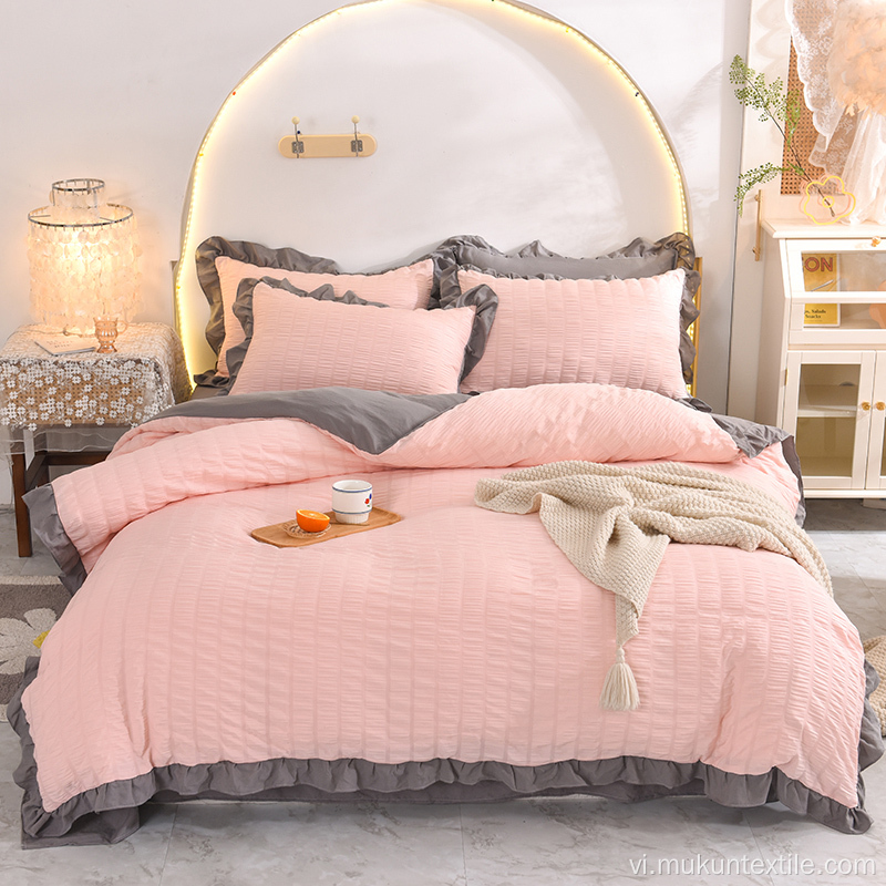 Bộ đồ giường bộ đồ giường màu cam 100% Cotton Seersucker