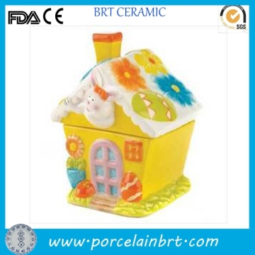 Celebration holiday yellow mini house ceramic Easter Decorations
