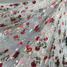 stretch mesh foil floral printed lace fabric