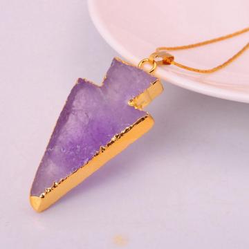 Raw Natural Gem Stone Gilding Arrowhead Pendant Necklace Rose Quartz Amethyst