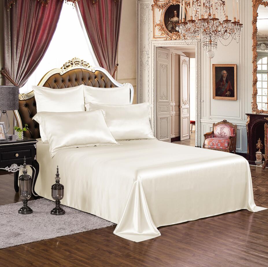 Ivory White Hotel Quality Bed Linen Sheet Oeko tex-100 Elegance Seamless Silk Bedding Set