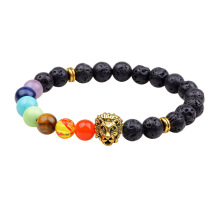 Lava stone lion head 7 chakra stones bracelet